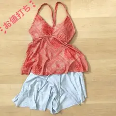 水着 3点一式セット タンキニ セパレート バッククロスリボン 体型カバー