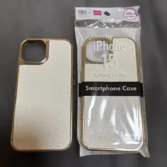 ダイソー iPhone 15用ケース 合成皮革 ホワイト 2個セット