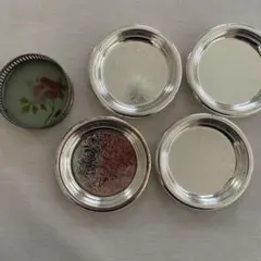 銀メッキ ガラス コースター 昭和レトロ