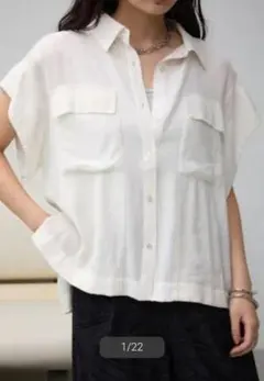 ■AZUL BY MOUSSY■シアー半袖デザインシャツ　アイボリー仕事白シャツ