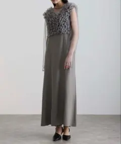 袖あり&ミモレ丈 3点セット結婚式 オケージョンドレス グレー　M　atlo