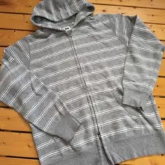old　UNIQLO XL グレー ストライプダブルジップ パーカー