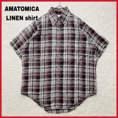 AMATOMICA リネン100% マドラスチェック シャツ 半袖のサムネイル