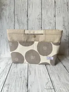 あんぱん柄(グレージュ)のバッグインバッグ✤ハンドメイド