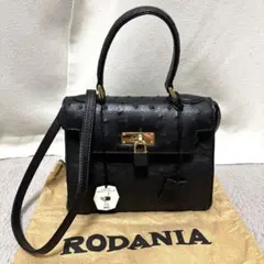 RODANIA オーストリッチ レザー ハンドバッグ　ブラック　美品