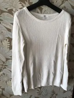 ユニクロ コットン カシミヤ リブ ニット アイボリー ホワイト L