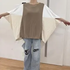 配色 ドルマンスリーブ Tシャツ カットソー　M