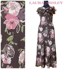 LAURA ASHLEY●花柄ロングワンピース●茶系●7号●ローラアシュレイ