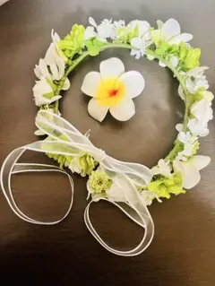 花冠 プルメリア 白×グリーン ハンドメイド 造花 リゾートウェディング