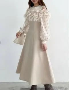 マジェスティック　レゴン ウエストきゅっとミルフィーユワンピ　XS 花柄　ロング