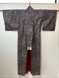 大島　小紋 着物 多色 葉模様