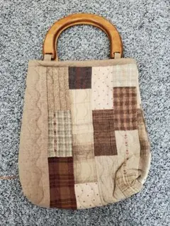 パッチワークデザイン バッグ 木製ハンドル