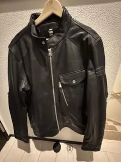 G-STAR RAW 完全未使用 ブラックレザーシングルライダースジャケットのサムネイル