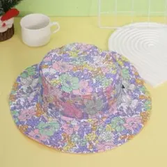 キッズ　帽子　ハット　花柄　カラフル　54cm