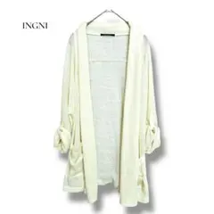 【INGNI】ロングカーディガン Mアイボリー 麻混 薄手 トッパーカーディガンのサムネイル