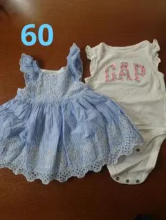 美品☆baby GAP 水色刺繍フリルワンピース 3-6ヶ月