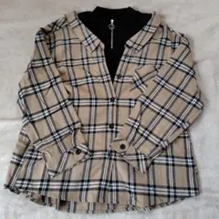 チェック柄重ね着風長袖シャツ