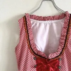 used チロリアンワンピース 赤チェック テープ刺繍 ヴィンテージ 古着