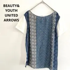 BEAUTY&YOUTH ユナイテッドアローズ幾何学模様 半袖Tシャツ 白青のサムネイル