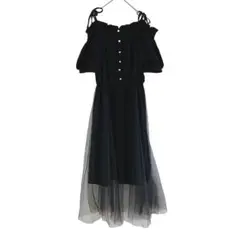 GRL ロングワンピース　ブラック　肩紐　レース　M