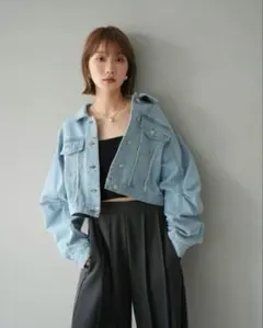 フリンジタックデザインデ二ムショートジャケット Lumier サイズフリー