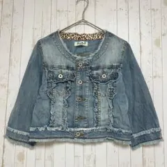 ◆マリアーニ　フリンジ　デニムジャケット　綿100　七分袖　ショート丈　フリル