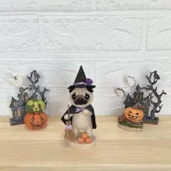 オーダー受付中❤️羊毛フェルト　ハロウィン　フランケンパグちゃん オーダー受付中❤️羊毛フェルト ハロウィン フランケンパグちゃん