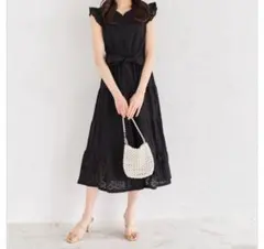 tocco closet肩フリルハートネックコットンレースティアードワンピース