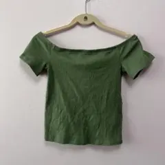 H&M オフショルダー Tシャツ XS オリーブグリーンカットソー半袖