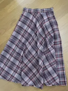 【年末セール】チェック柄フレアスカート グレー レッド　古着