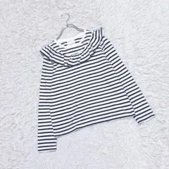 【Ray BEAMS】　フリルカラーカットソー　長袖　ボーダー　日本製　綿100