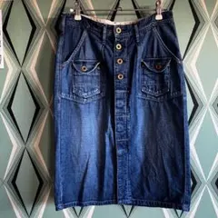 膝丈膝下スカートスリットコットン綿デニム