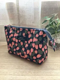 ちょっとレトロなイチゴ柄仕切り付きポーチ