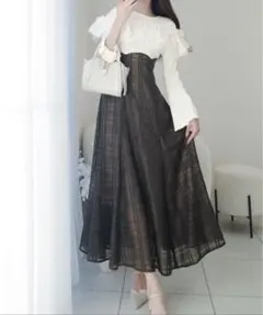 【mily bilet】チュールフリルデザインドッキングワンピース(ロング丈)