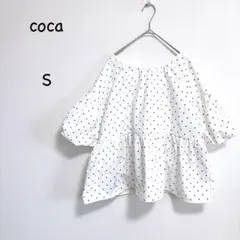 coca バックリボンブラウス S ホワイト ブラックドット柄 体型カバー