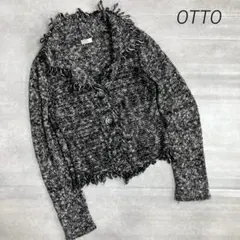 フリンジ カーディガン 白黒 モノトーン 羽織り OTTO オットー　長袖 Lのサムネイル