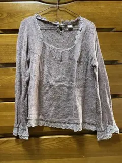 薄紫 長袖ニット Mサイズ レース付き