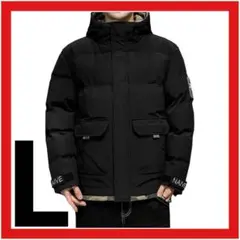 ダウンジャケット (L) 黒 ダウンコート フード付き オーバーサイズ 韓国風