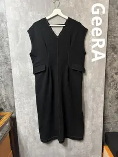 GeeRA 配色ステッチ ジャンパースカート Vネック ワンピース