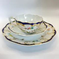 美品 オールドノリタケ マルキ印 コバルト金盛 トリオセット カップ