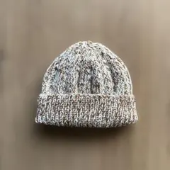 ニット帽　ハンドメイド　ホワイト×ブラウン
