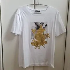 ZARA ★ゴールドプリント Tシャツ Mサイズ★ザラ★半袖▪️白