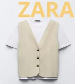 新品　ZARA ザラ　コントラストベストTシャツ　重ね着風