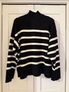 ZARA ボーダー ハイネック ニット ブラック？ネイビー？ M