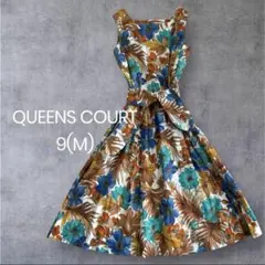 クイーンズコート 花柄ワンピース 膝丈 総柄 美シルエット お出かけ 0761