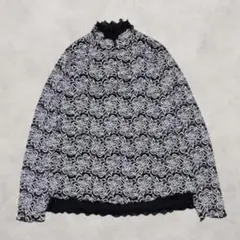 Vintage シアートップス レース タートルネック 花柄 フリル 上品