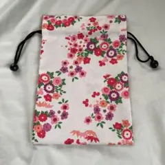 リバーシブル花柄巾着