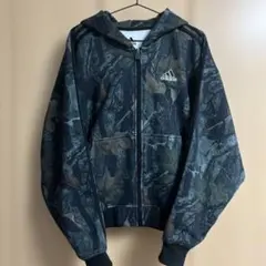 美品　adidas カモフラ柄　ジップアップパーカー　短丈