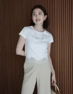 anuans シルクタッチコットンレーストリムコンパクトtシャツのサムネイル