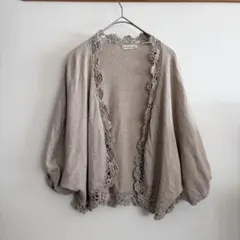 【美品】 花レース かぎ編み ボレロ カーディガン ショート丈　サマーニット